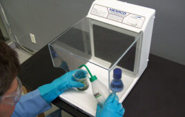 This is a Hemco marketing image of its MicroFlow self-contained workstation.